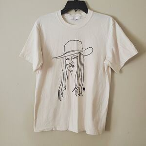 Madame Wolf Graphic Line Drawing Tee Shirt Off White Black Size XS